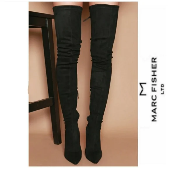 Ultra Sexy Marc Fisher LTD Black Microsuede OTK Boots - Picture 1 of 7